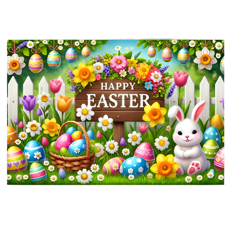 Easter Bunny & Eggs Fabric Backdrop