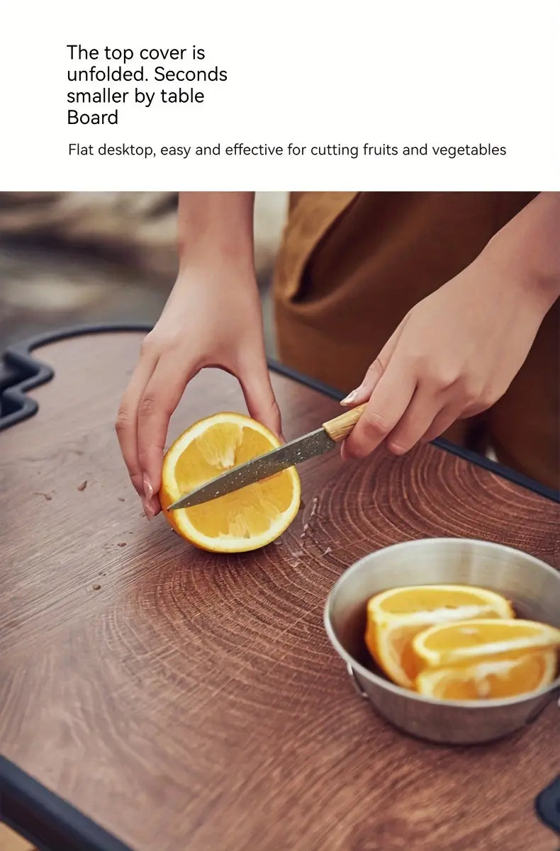 1 Set Outdoor Camping Folding Storage Box with Wooden Lid - Coffee Color