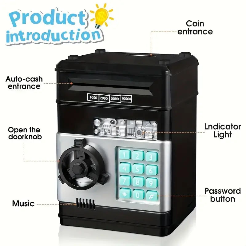 Electronic Password Piggy Bank - Fun & Secure Savings (Black)