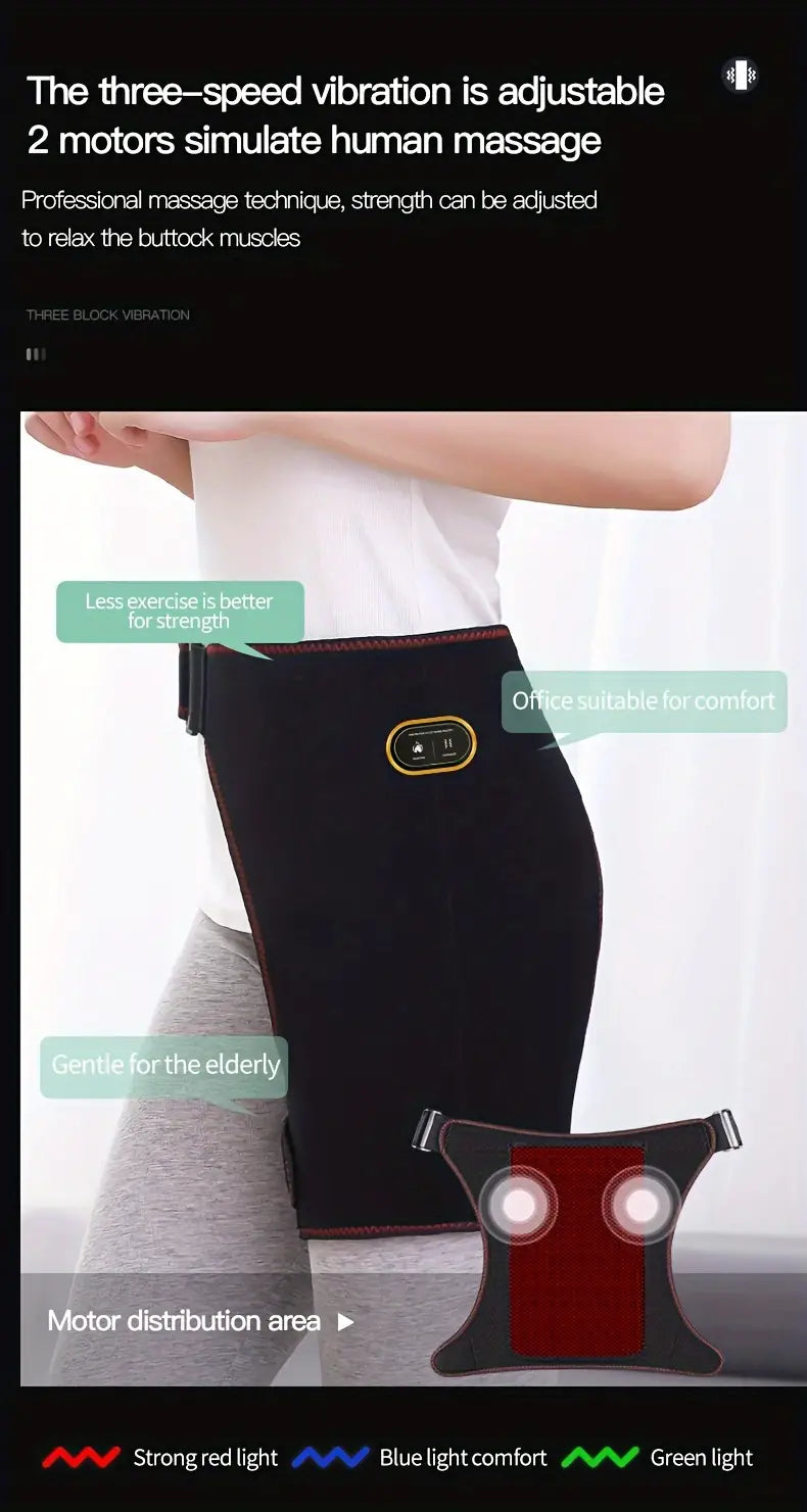 1pc USB Heated Hip Support Brace with Vibrating Massage and Adjustable Strap