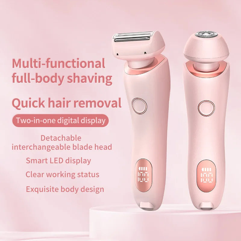 2 in 1 Waterproof Electric Shaver for Women Painless Hair Removal Pink