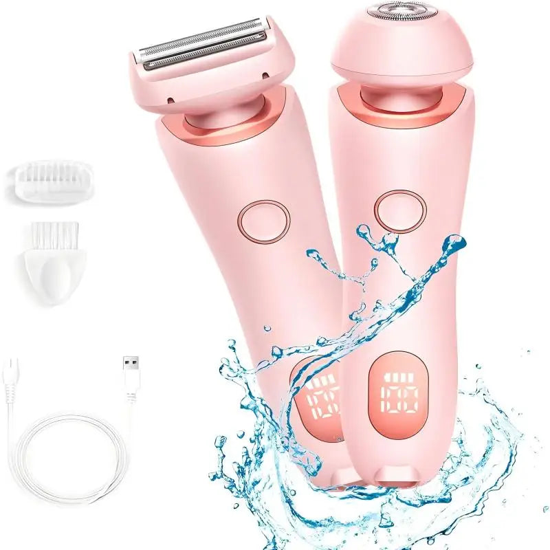 2 in 1 Waterproof Electric Shaver for Women Painless Hair Removal Pink