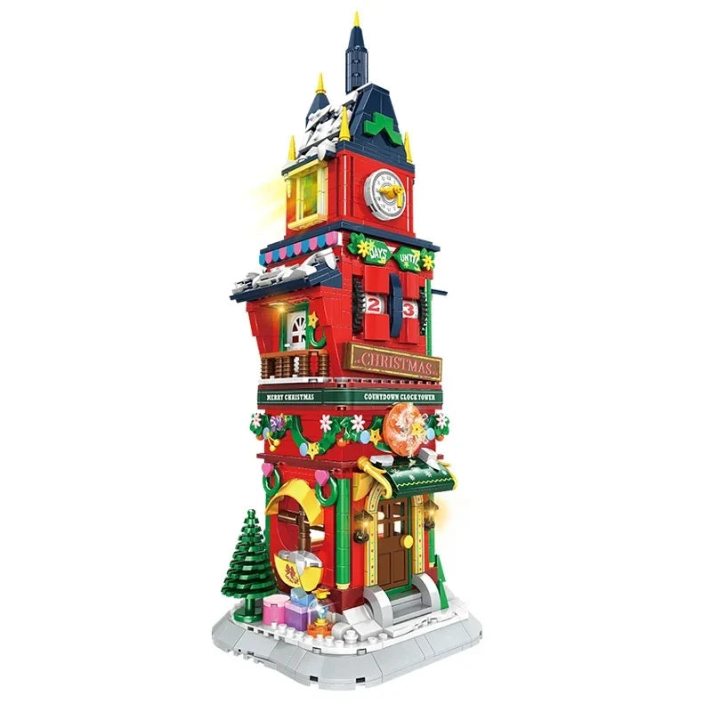 2023 City Creativity Winter Village Countdown Tower Model Building Blocks