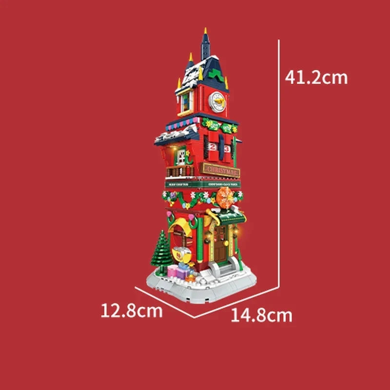 2023 City Creativity Winter Village Countdown Tower Model Building Blocks