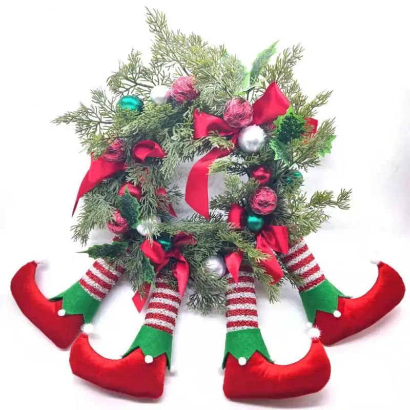 Christmas Wreath Santa Elves Hanging Hoop
