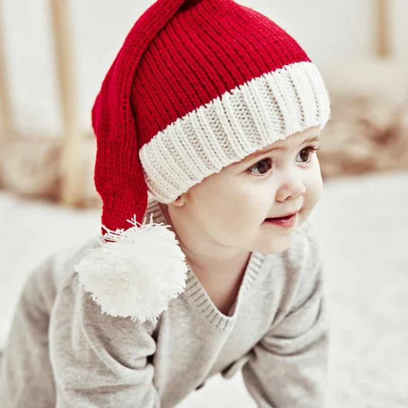 Mom & Baby Set Knitted Christmas Hat Pompom Santa Beanie