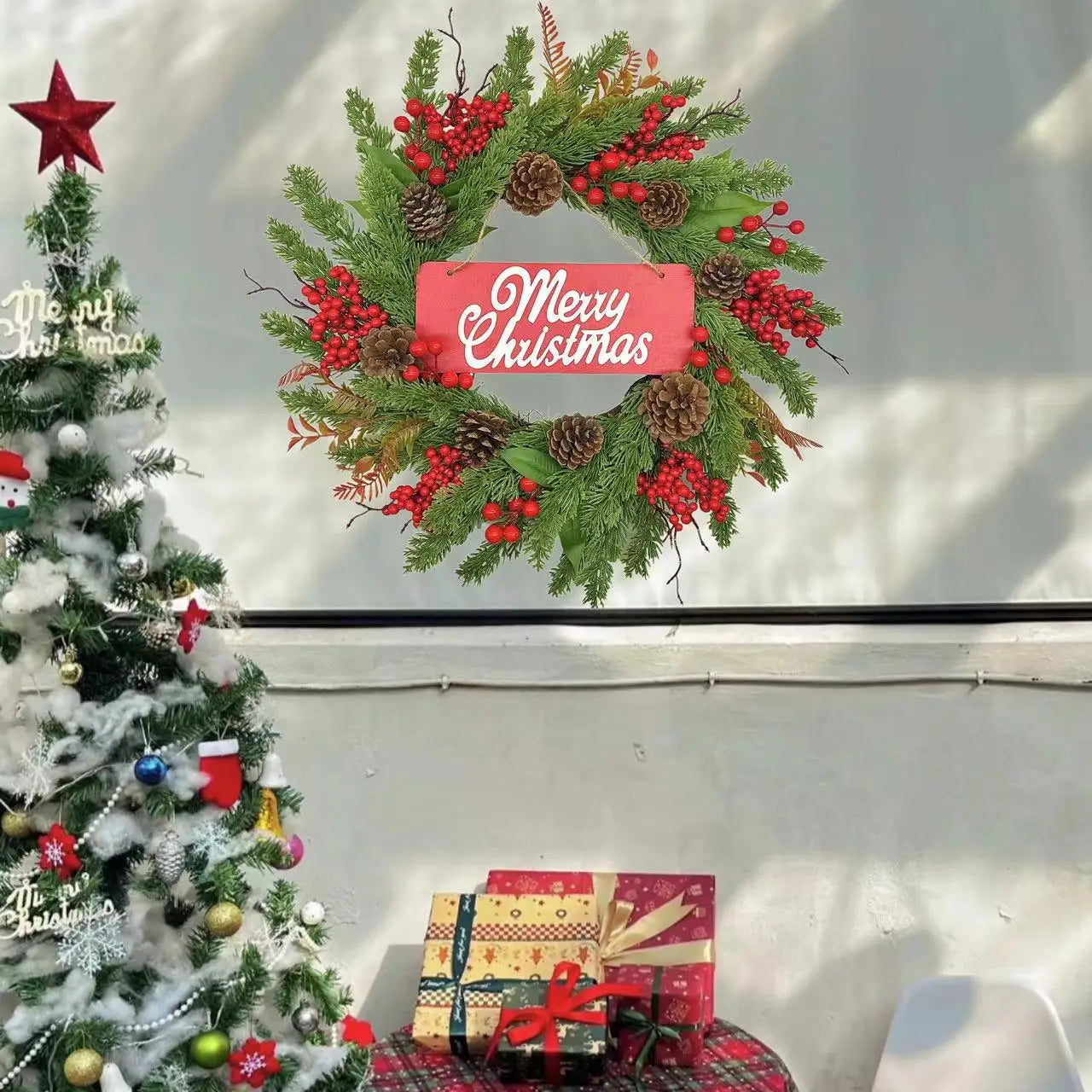 Christmas Wreath Red Berry Vine Door Decoration