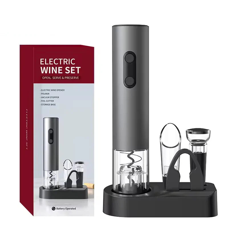 Smart Kitchen Accessories 4-in-1 Electric Wine Opener Gift Set Black