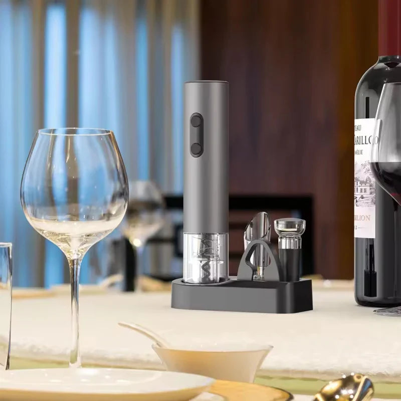Smart Kitchen Accessories 4-in-1 Electric Wine Opener Gift Set Black