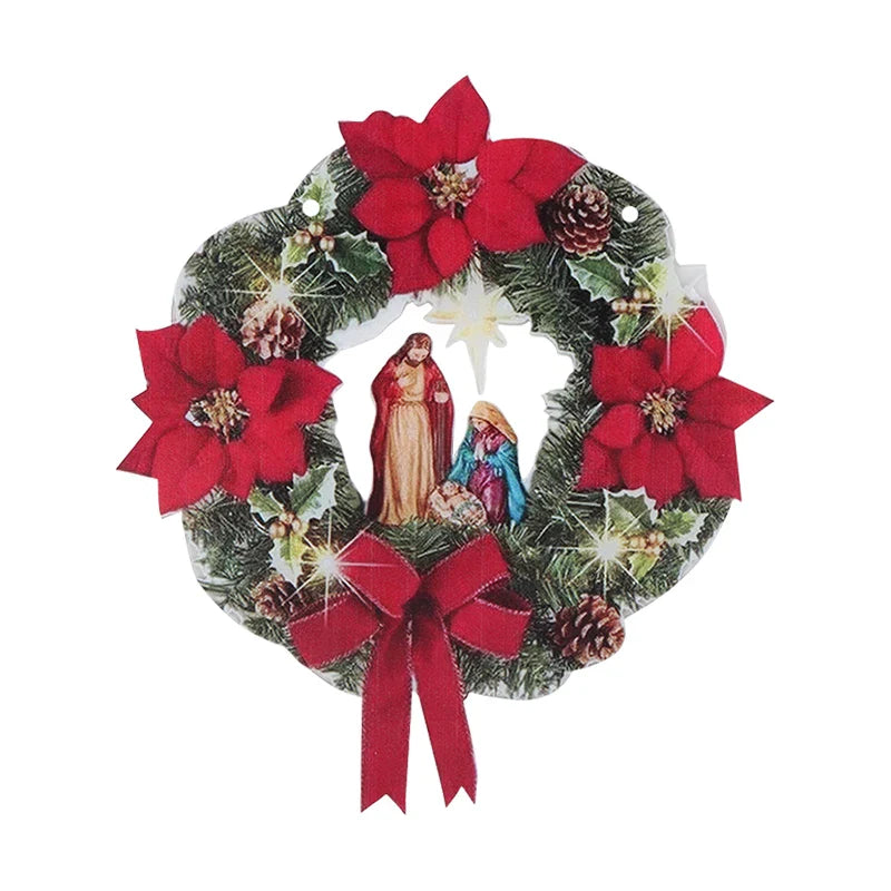 Sacred Christmas Wreath Ornaments Pine Cone Berry Print