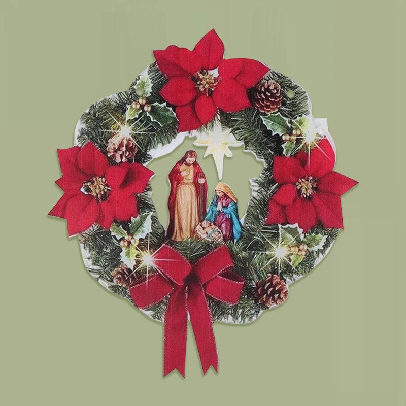 Sacred Christmas Wreath Ornaments Pine Cone Berry Print