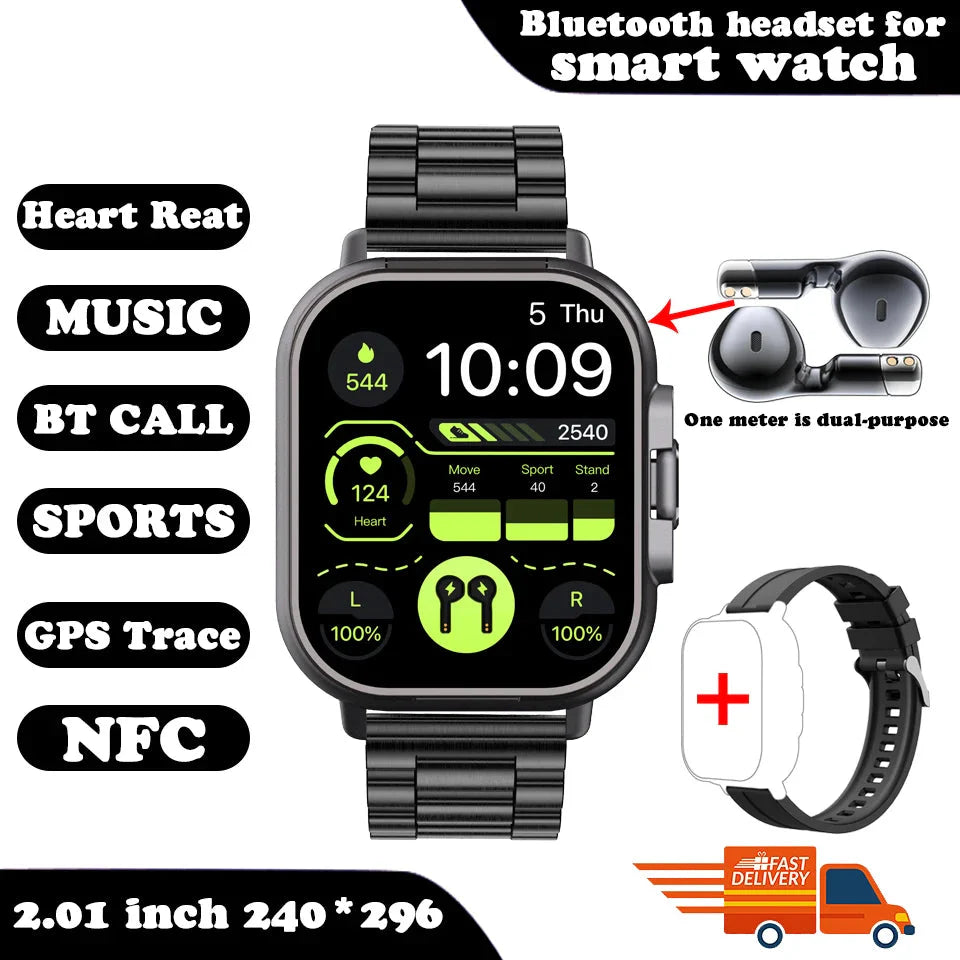 2-in-1 Smart Watch with Earphones Bluetooth GPS (Black)