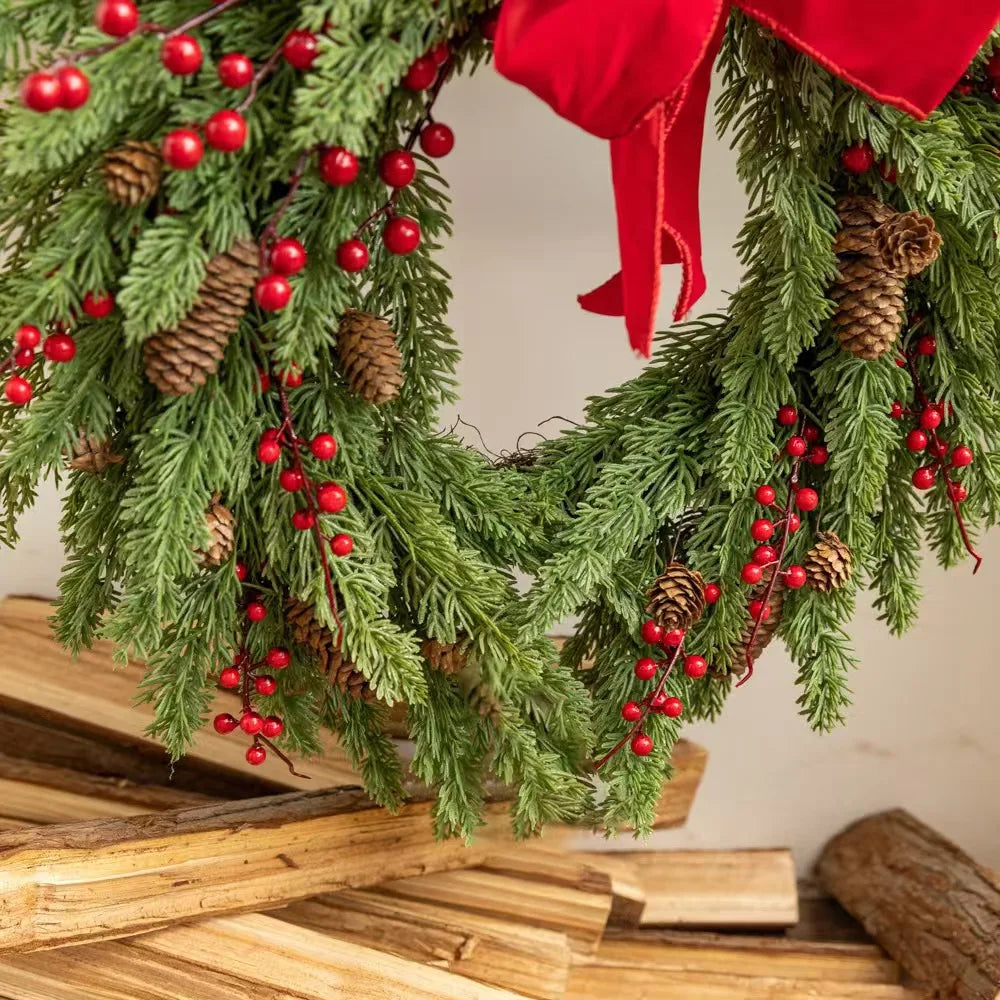 Christmas Heart-Shaped Rattan Wreath with Bowknot