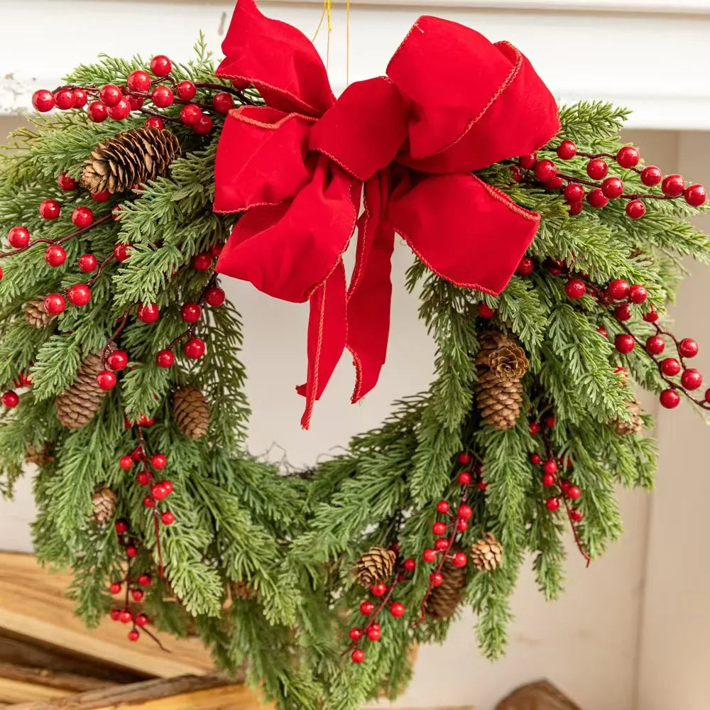 Christmas Heart-Shaped Rattan Wreath with Bowknot