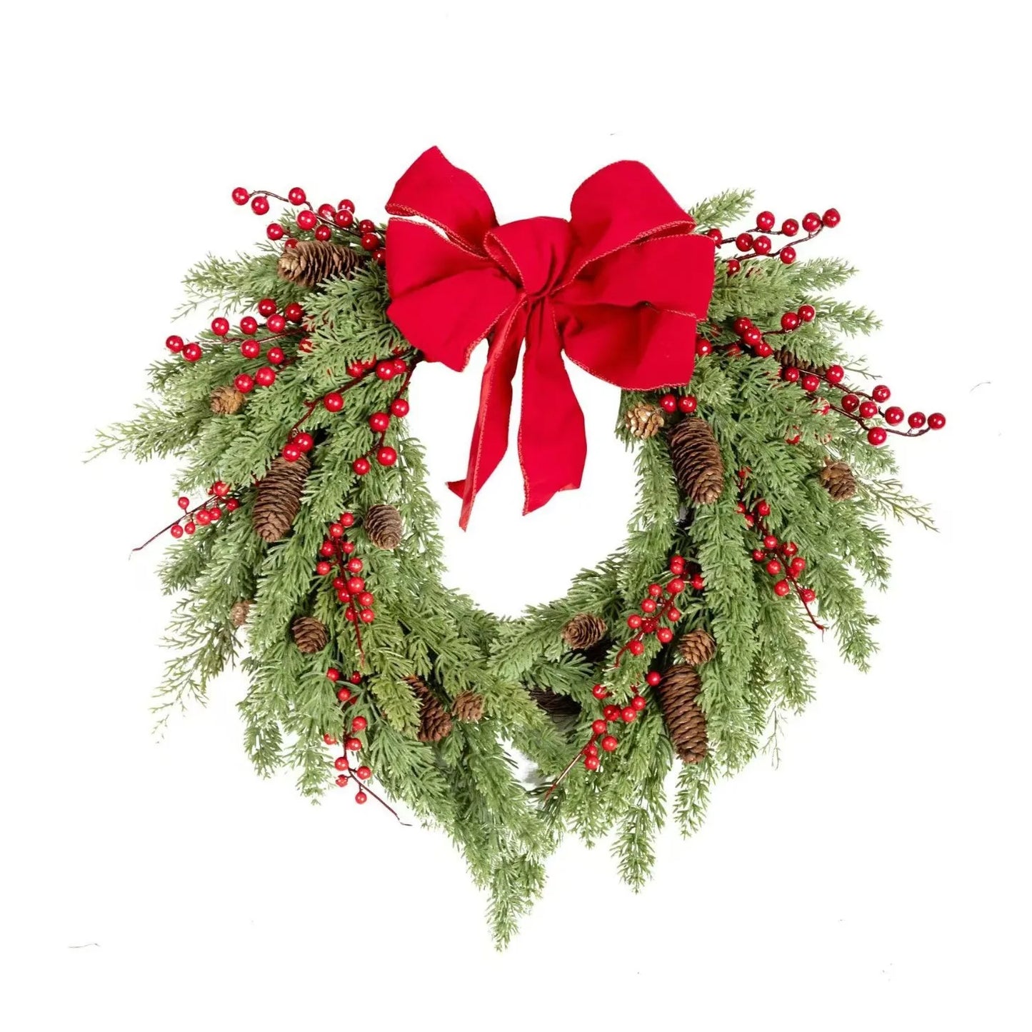 Christmas Heart-Shaped Rattan Wreath with Bowknot