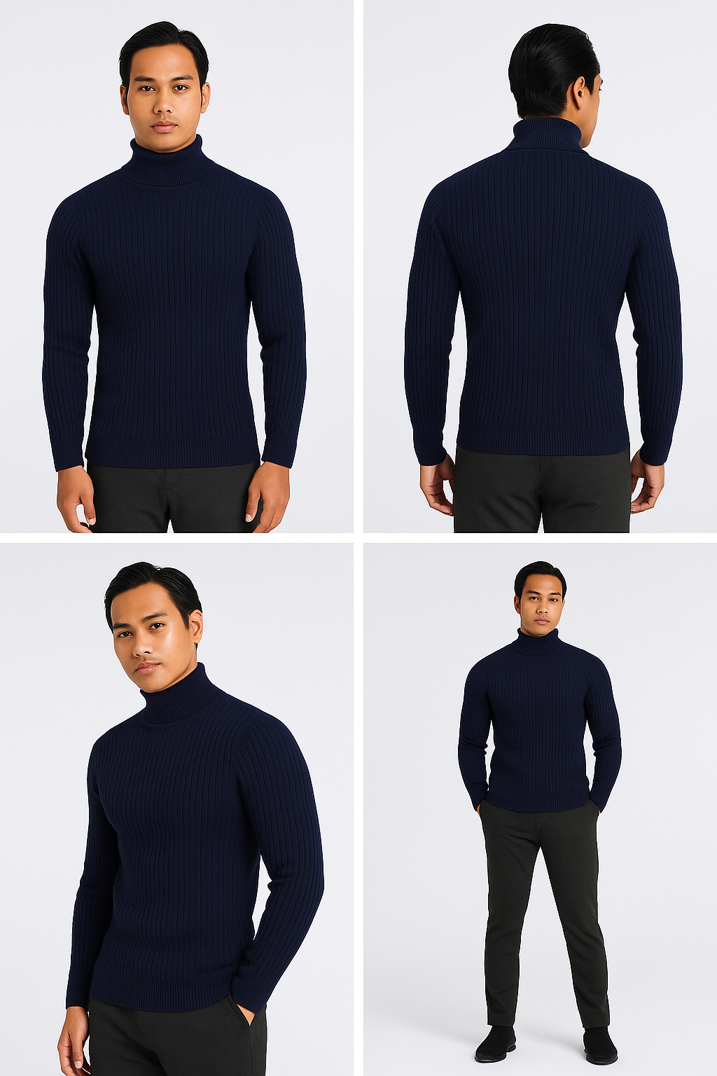 Men's Turtleneck Warm Pullover Knitted Sweater (Navy Blue)