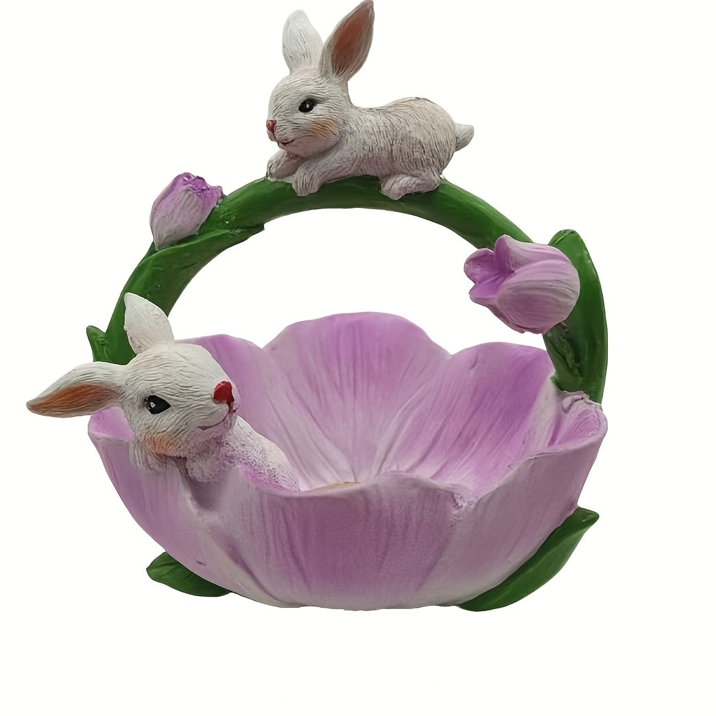 Resin Bunny & Lotus Figurine for Home Decor