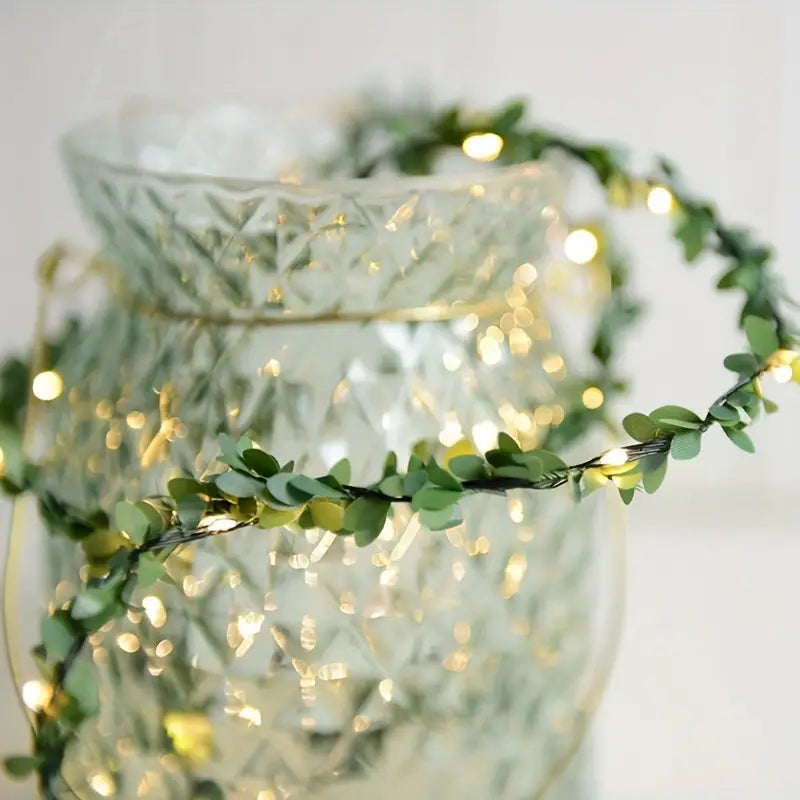 5m 50LED Green Leaf String Lights - Battery-Powered Fairy Lights