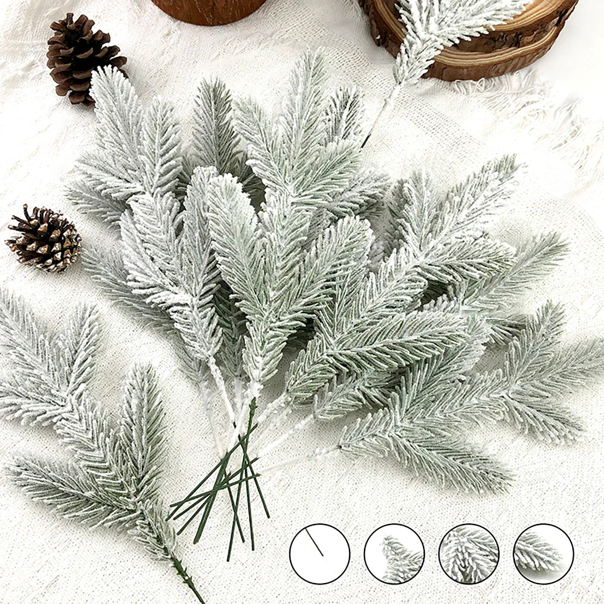 Artificial Snowy Pine Needles Branches Christmas Picks (20pcs)