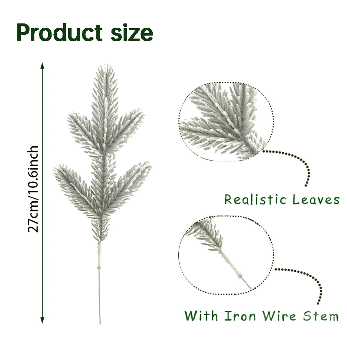 Artificial Snowy Pine Needles Branches Christmas Picks (20pcs)