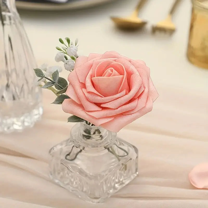 25-Piece Retro Deep and Light Coral Artificial Roses Set with Real Touch Feel