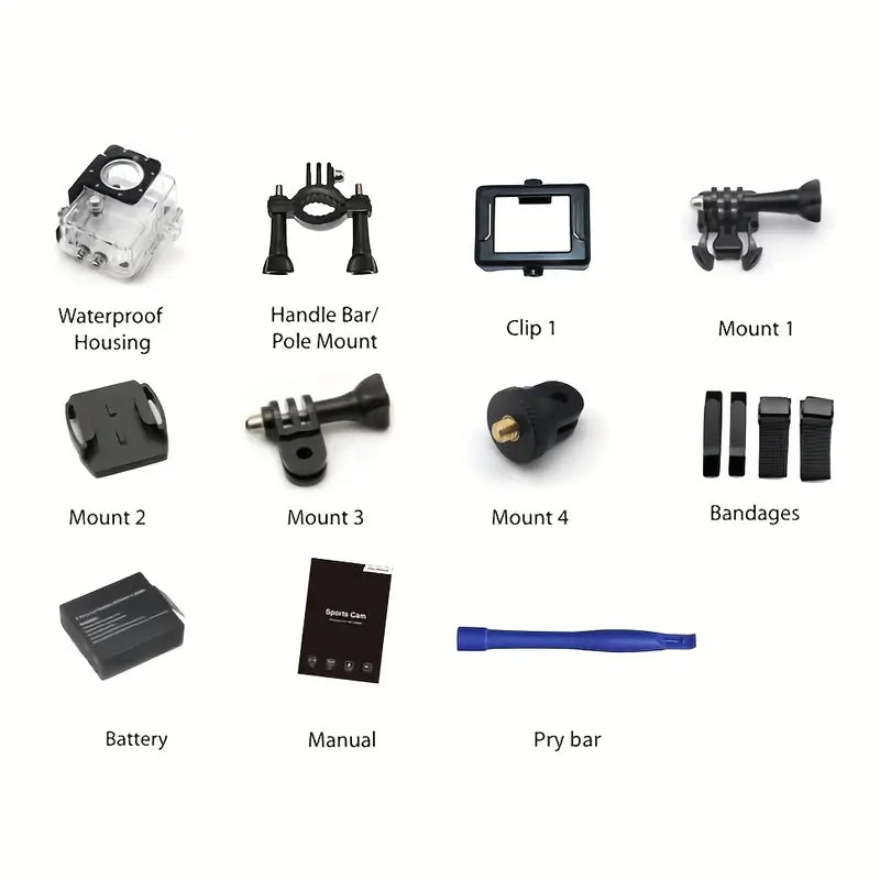 HD 1080P Sport Action Camera with 2-inch LCD Screen and Waterproof Housing