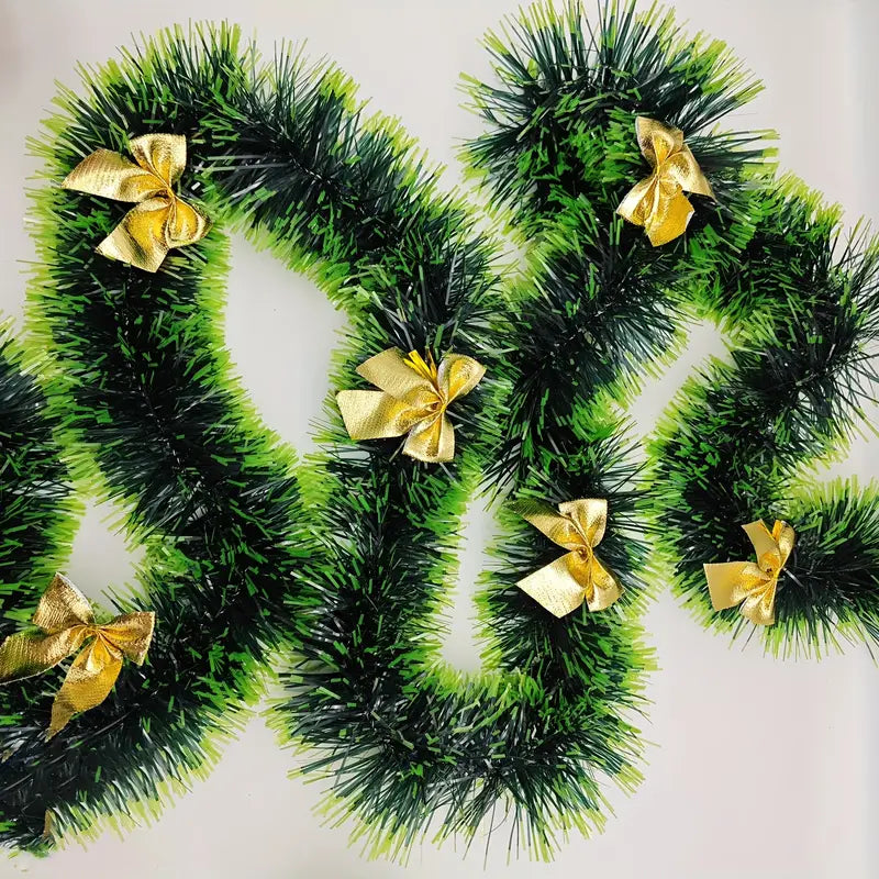 Snowflake Rattan Christmas Decoration Strip - 6.56ft Dark Green with White Edge