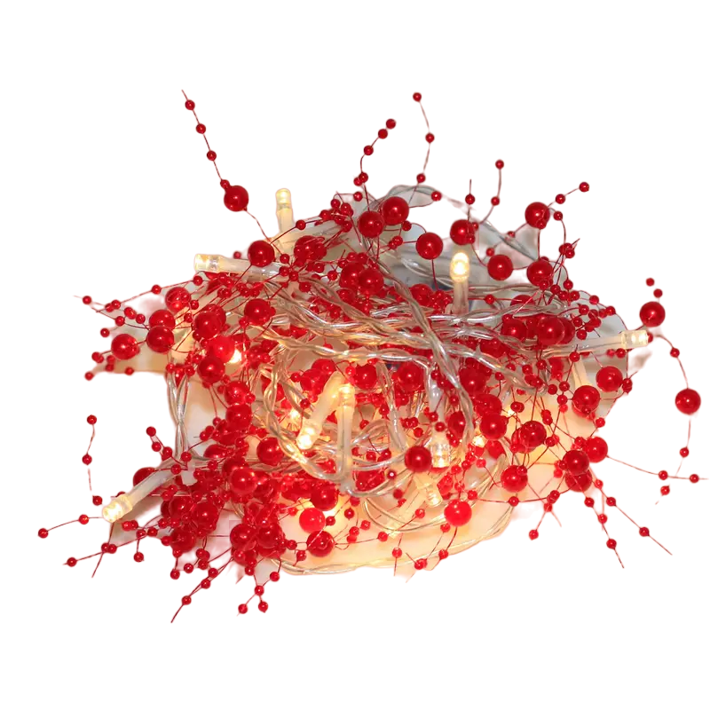 Red Pearl Chain String Lights - 20 LED Lighted Berry Beaded Garland