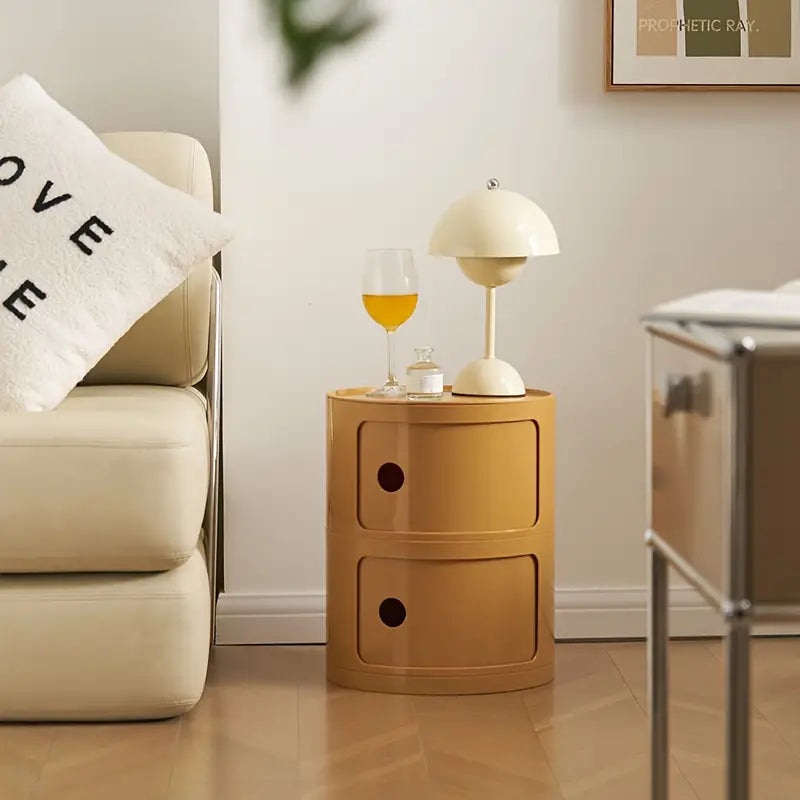 Ginger-Colored Round Bedside Table