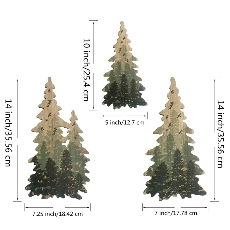 Rustic Charm: Set of Three Wooden Christmas Tree Wall Ornaments