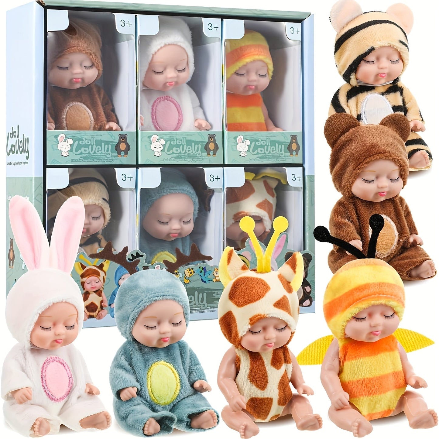6-Piece Mini Children’s Dolls Set with Animal Costumes