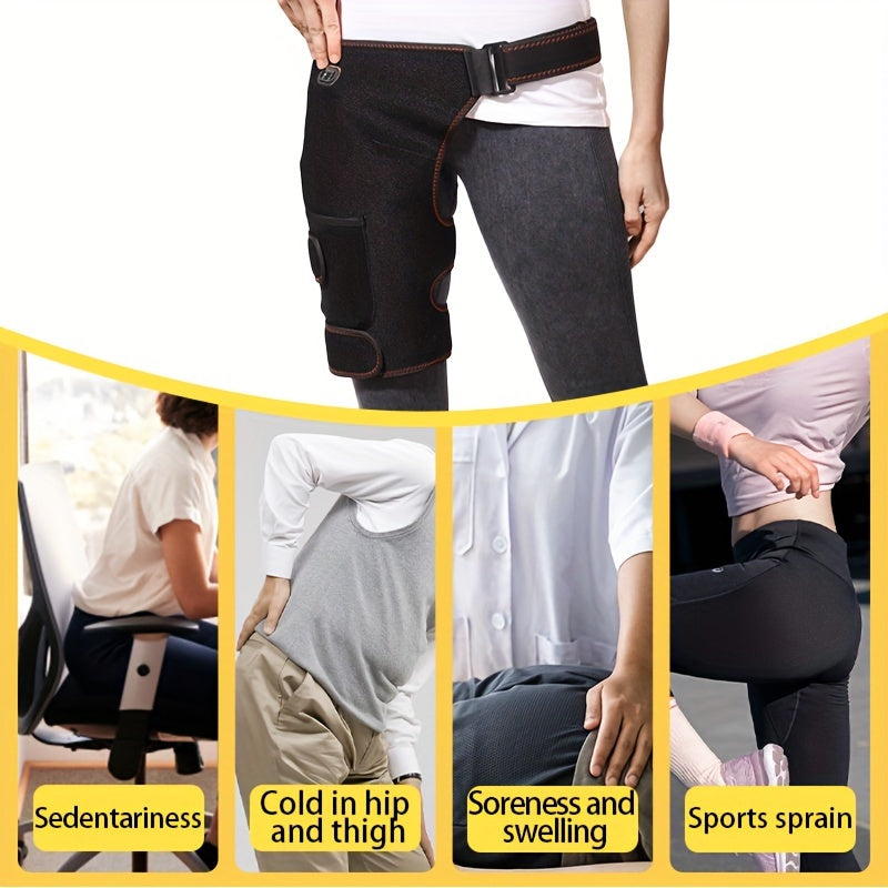 USB-Powered Heated Hip & Thigh Support Brace with Vibration Massage(Black)