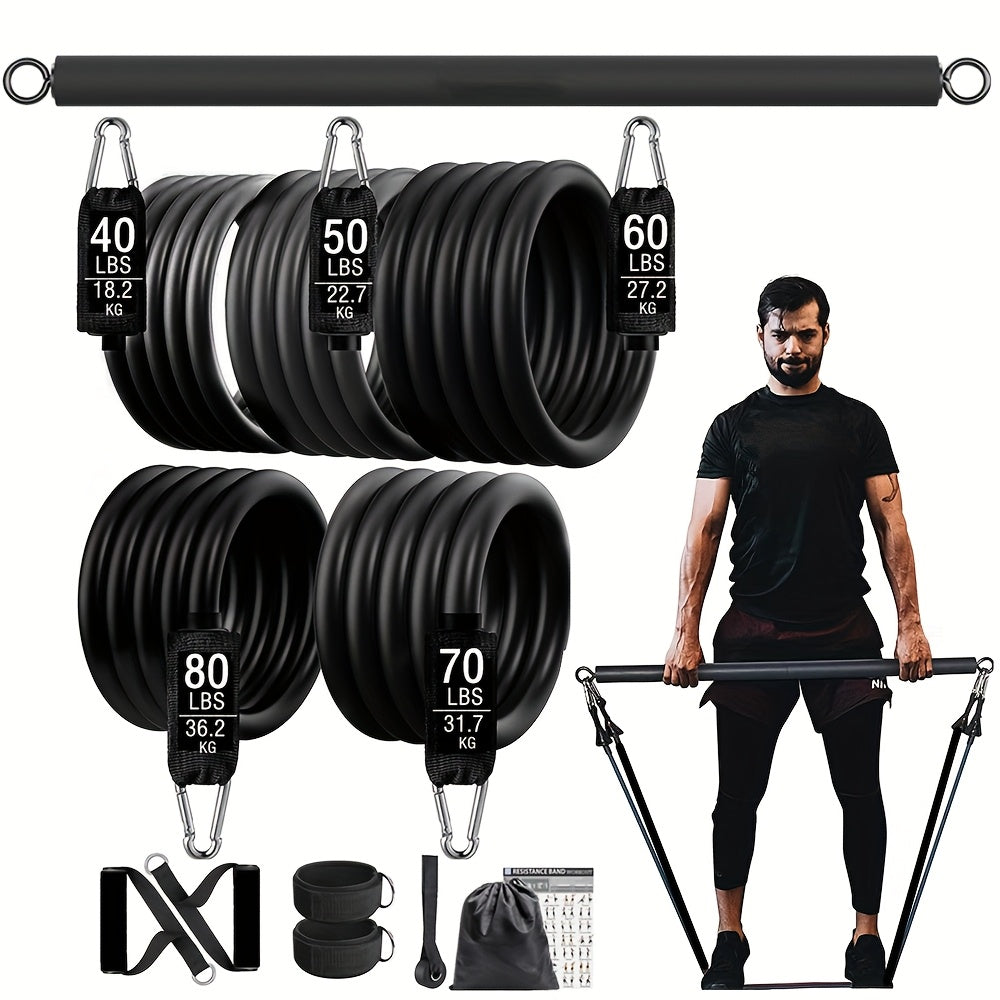 Workout Bar with Resistance Bands for Home Gym