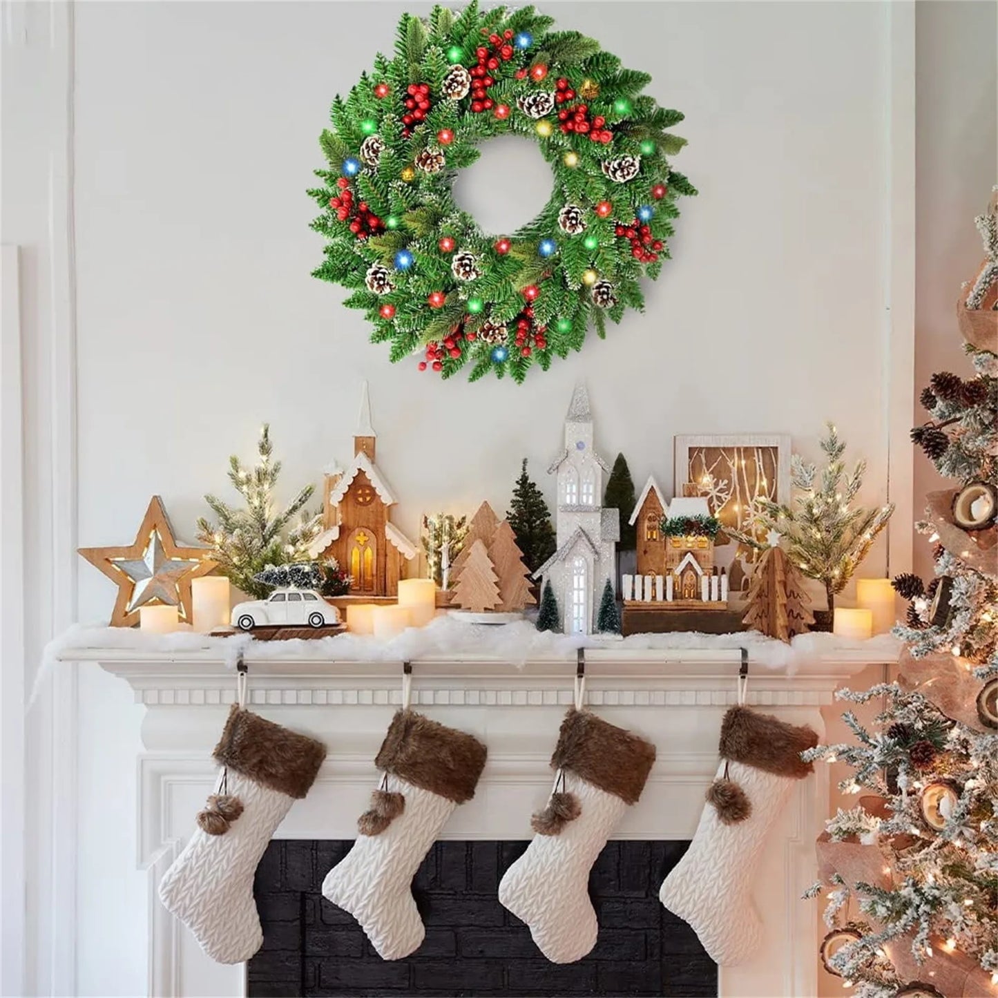 Pre-Lit Christmas Wreath with LED Lights