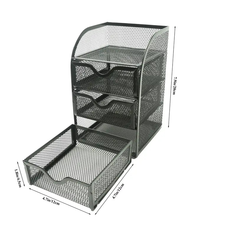 4 Tier Mesh Desk Organizer with 3 Drawers - Efficient Desk Organization
