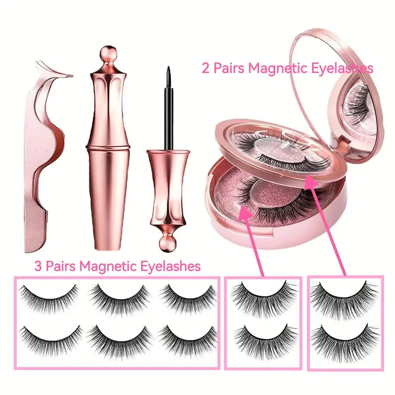 5 Pairs Magnetic Eyelashes And Eyeliner Kit Reusable 3D Magnetic False Lashes Extension No Glue Needed