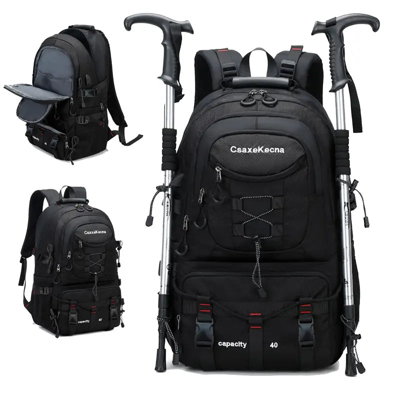 Rugged Explorer Waterproof Travel Backpack - Black