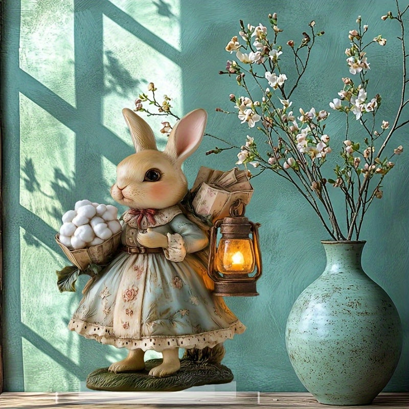 2D Boho Easter Bunny Acrylic Tabletop Statue