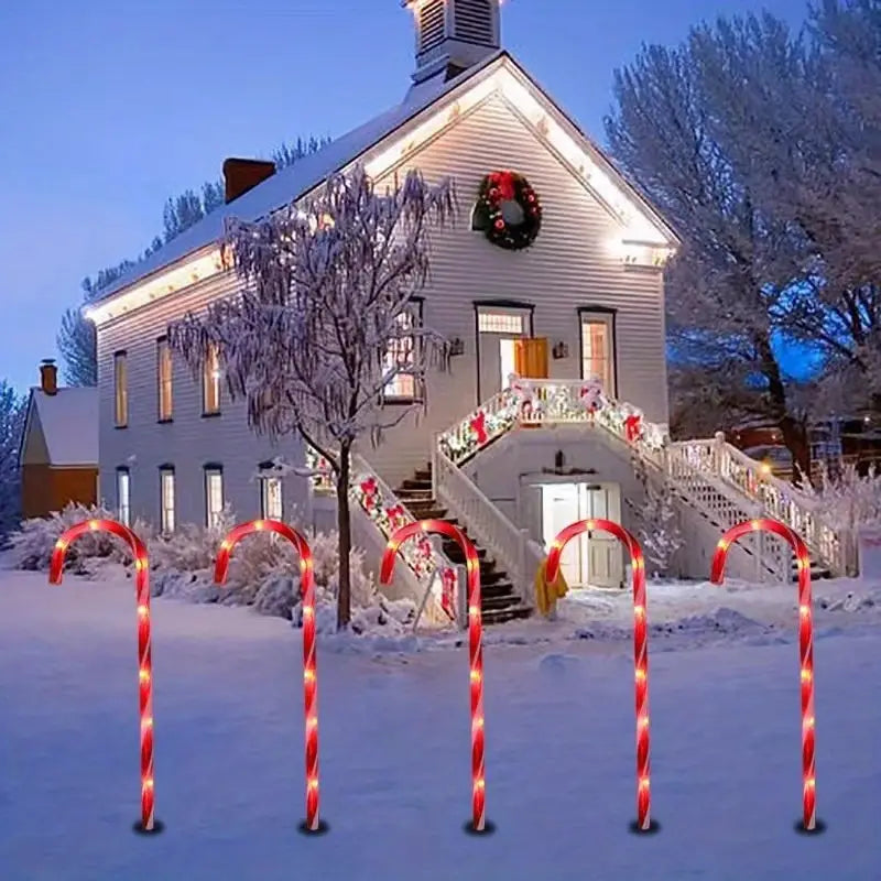 Set of 5 Solar-Powered Candy Cane Pathway Lights