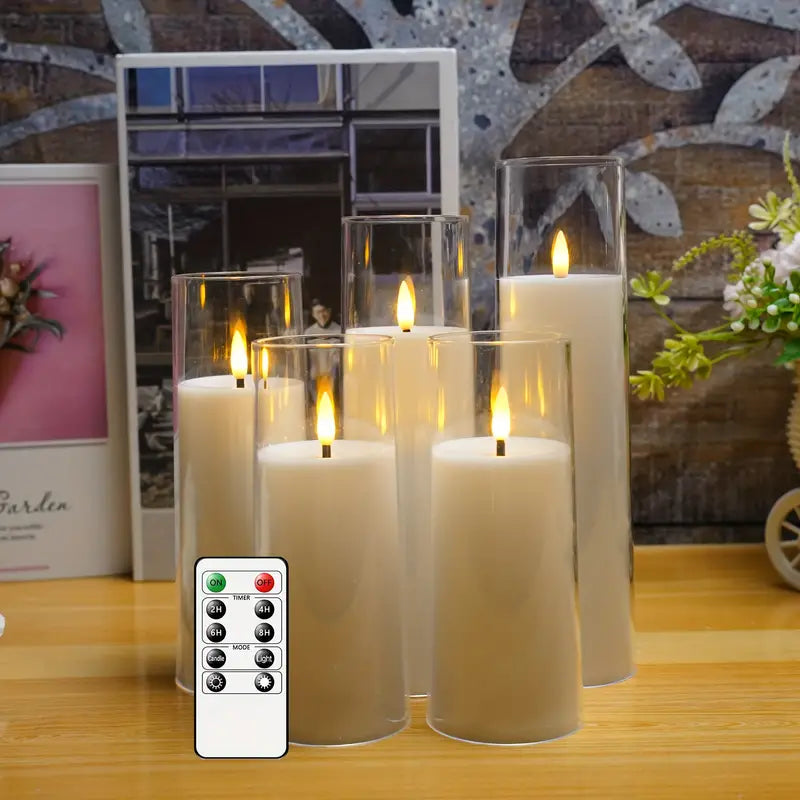 5pcs Flicker Flameless Candle Set with Remote Control and Timer - LED Candle for Festive Decor (White)