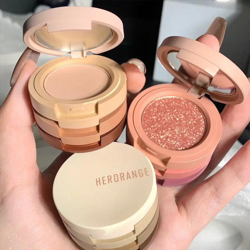 3 layers Earth Tone Matte Glitter Sequins Eyeshadow Palette Box