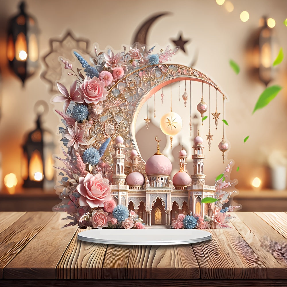 2D Ramadan Crescent Moon & Mosque Acrylic Decor