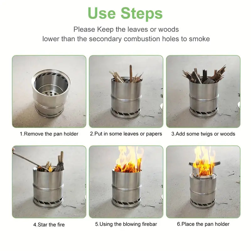 Portable Stainless Steel Firewood Stove for Outdoor Camping