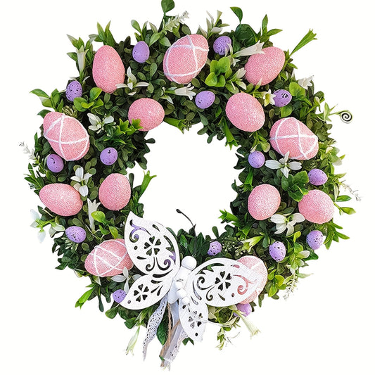 Pink & Green Garland Easter Wreath Door Decor