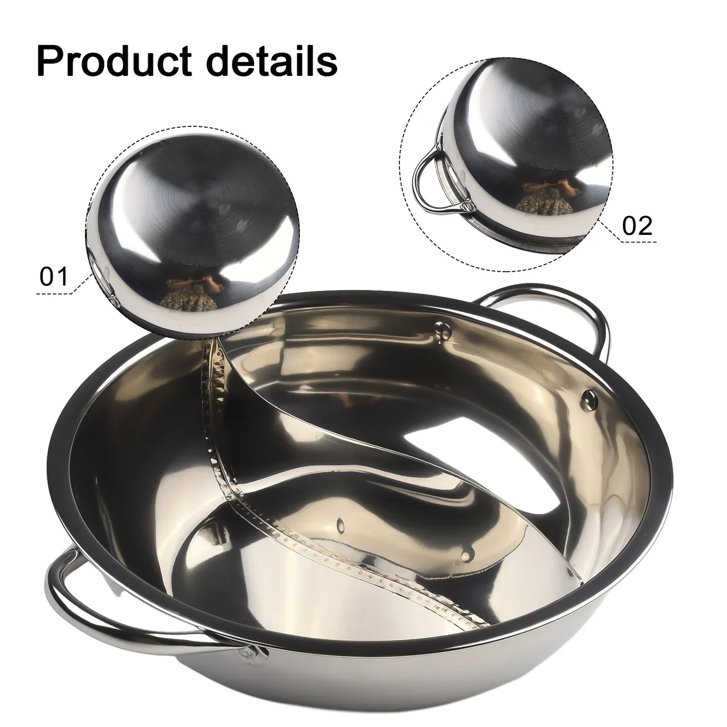 30CM Stainless Steel Twin Divided Hot Pot Double-Flavor Cookware Silver