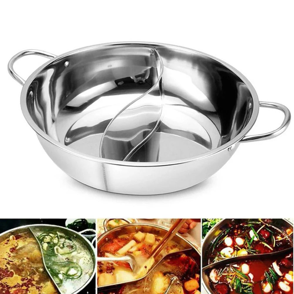30CM Stainless Steel Twin Divided Hot Pot Double-Flavor Cookware Silver
