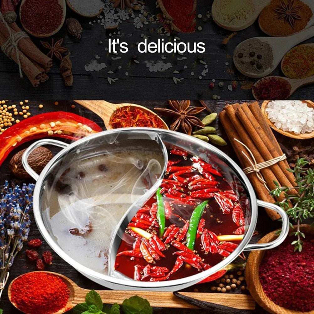 30CM Stainless Steel Twin Divided Hot Pot Double-Flavor Cookware Silver