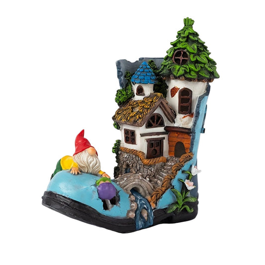 Resin Solar Gnome Treehouse Statue Outdoor Decor