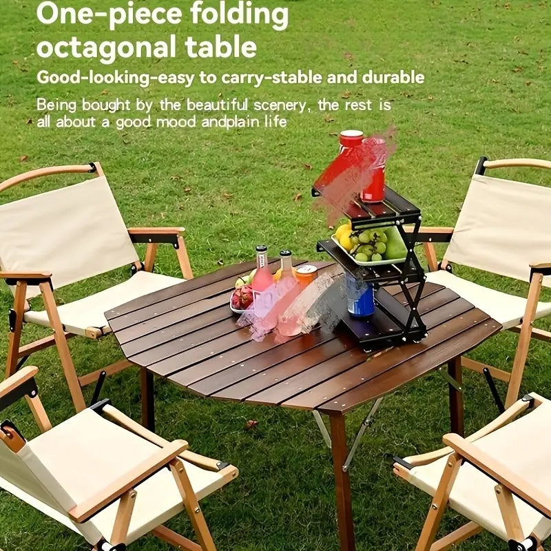 Portable Beech Wood Folding Table - Walnut Color