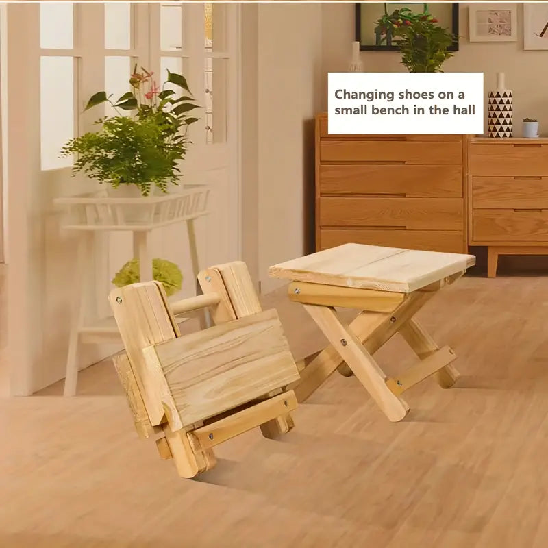 Portable Outdoor Solid Wood Folding Stool